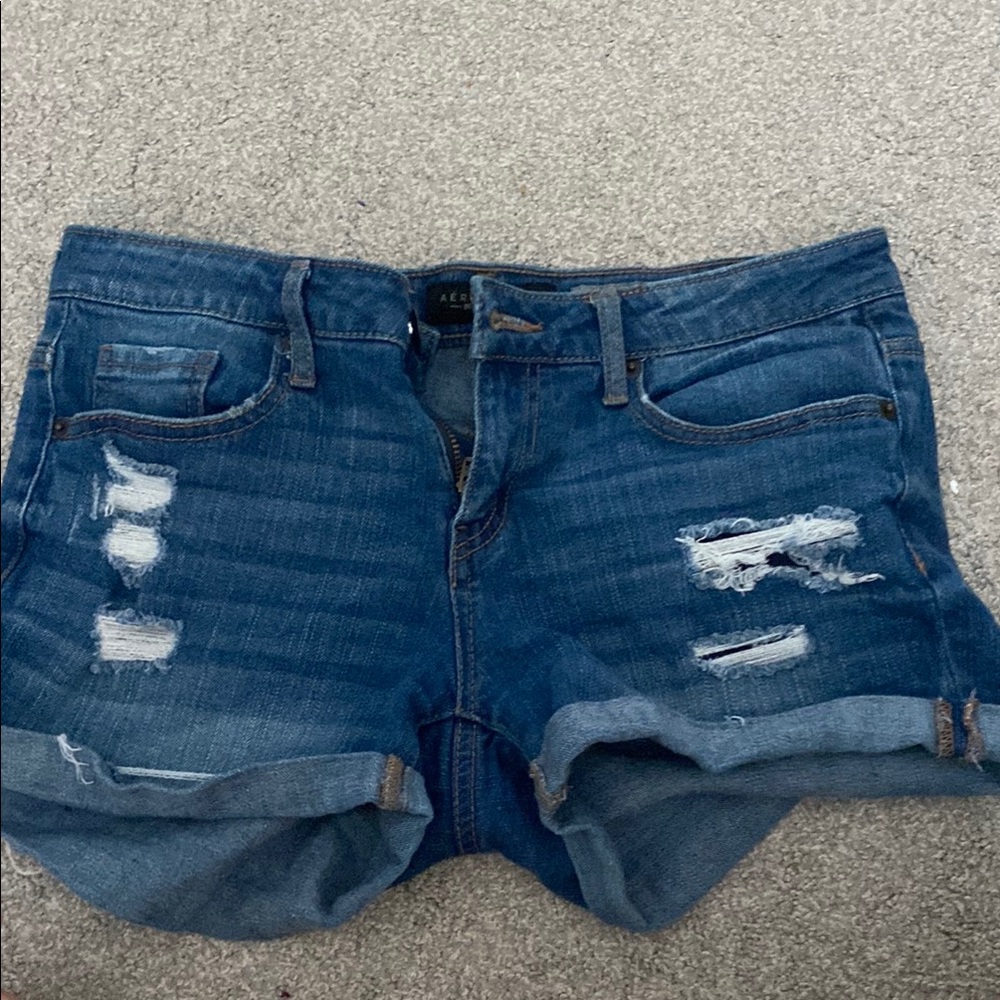 Aeropostale Blue Jean Shorts Distressed Frayed Hem